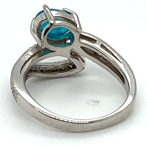 Blue Opal 1.39ct Platinum Finish Solid 925 Sterling Silver Ring - Picture 6 of 7